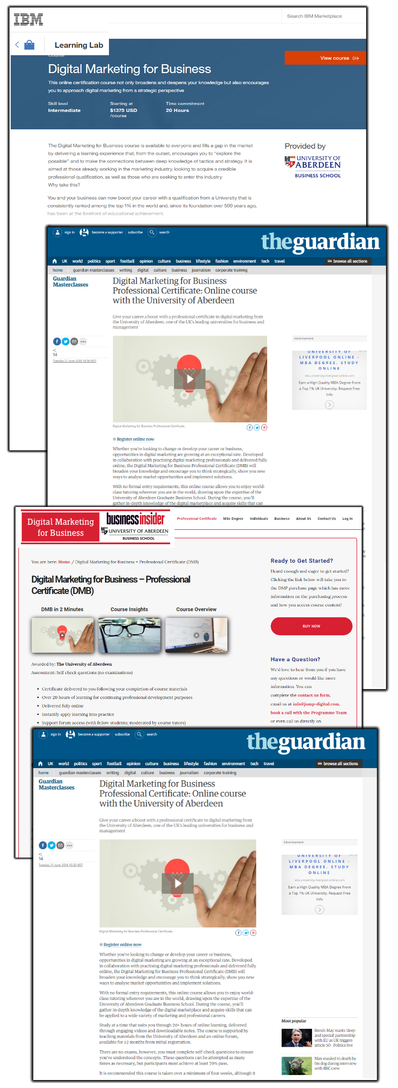 Screenshot collage of programmes offered on our industry partners' websites