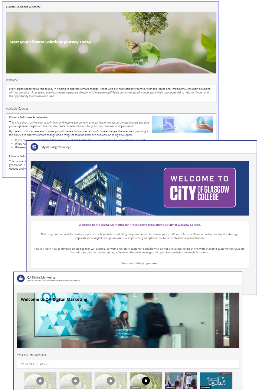 Screenshot collage of programmes offered on our industry partners' websites